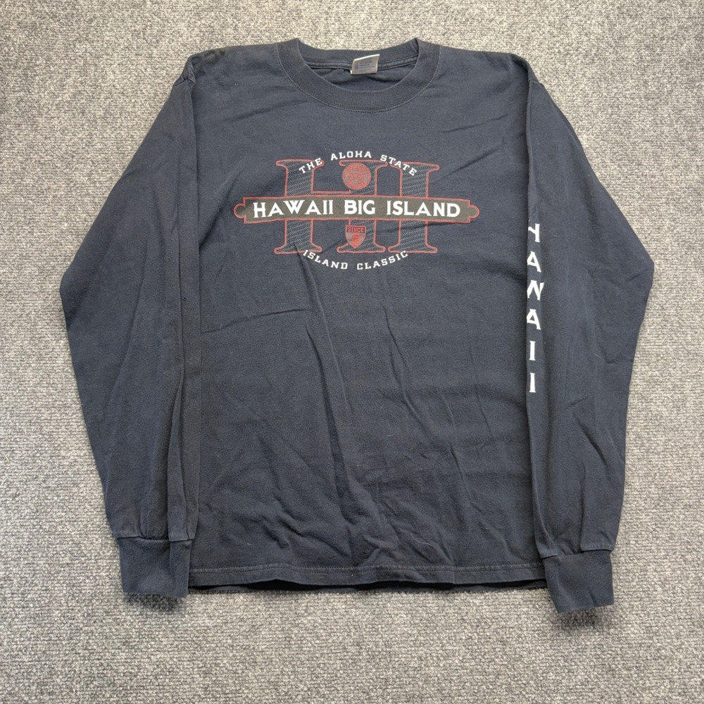 Perrin Hawaii Big Island Long Sleeve Graphic T-Shirt Mens Medium Navy Blue